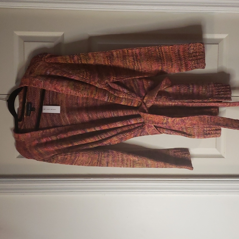 Belted, open front cardigan